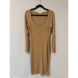 Babaton Rib Knit Wool-Blend Midi Dress Tan Size L